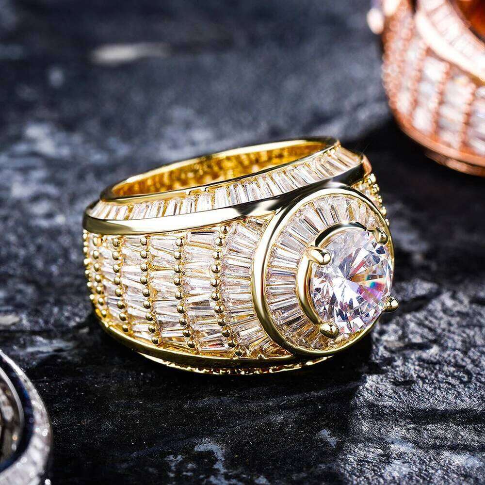 TOPGRILLZ Hip Hop Baguette Cluster CZ Ring High Quality White Gold Color Fully Iced Zircon Rings Fashion Rap Jewelry For Gift H260312