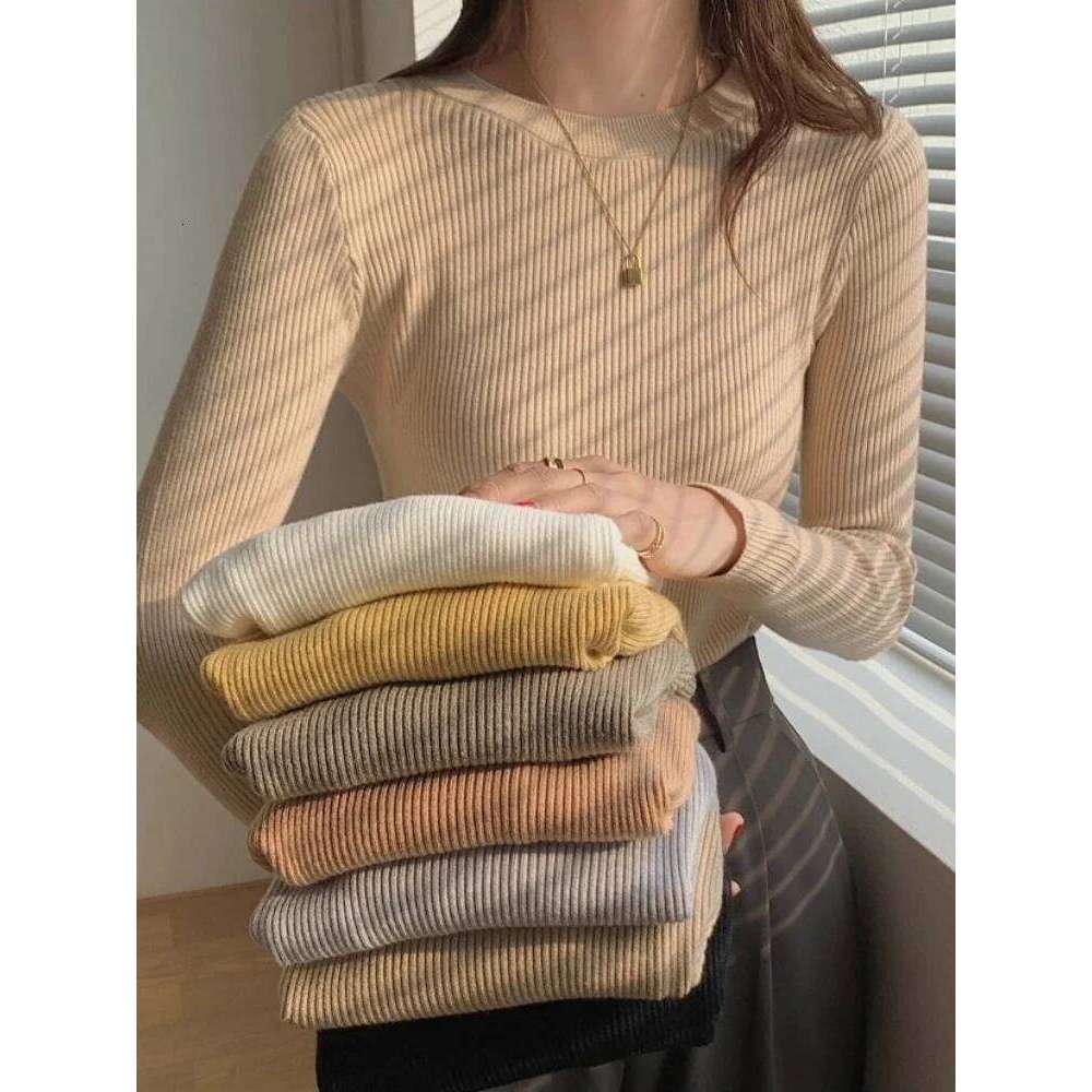 Autumn Winter 2026 Chic Casual Basic Women O-neck Solid Knit Slim Pullovers Female Long Sleeve Warm Versatile Sweater Z260313