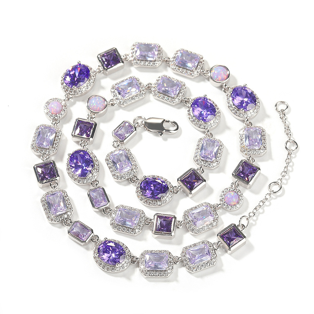 Fashion Light Fashionable Women's Accessories Luxury High-End 10Mm Geometric Purple Gemstone Necklace Unisex Hip-Hop Trendy Jewelry