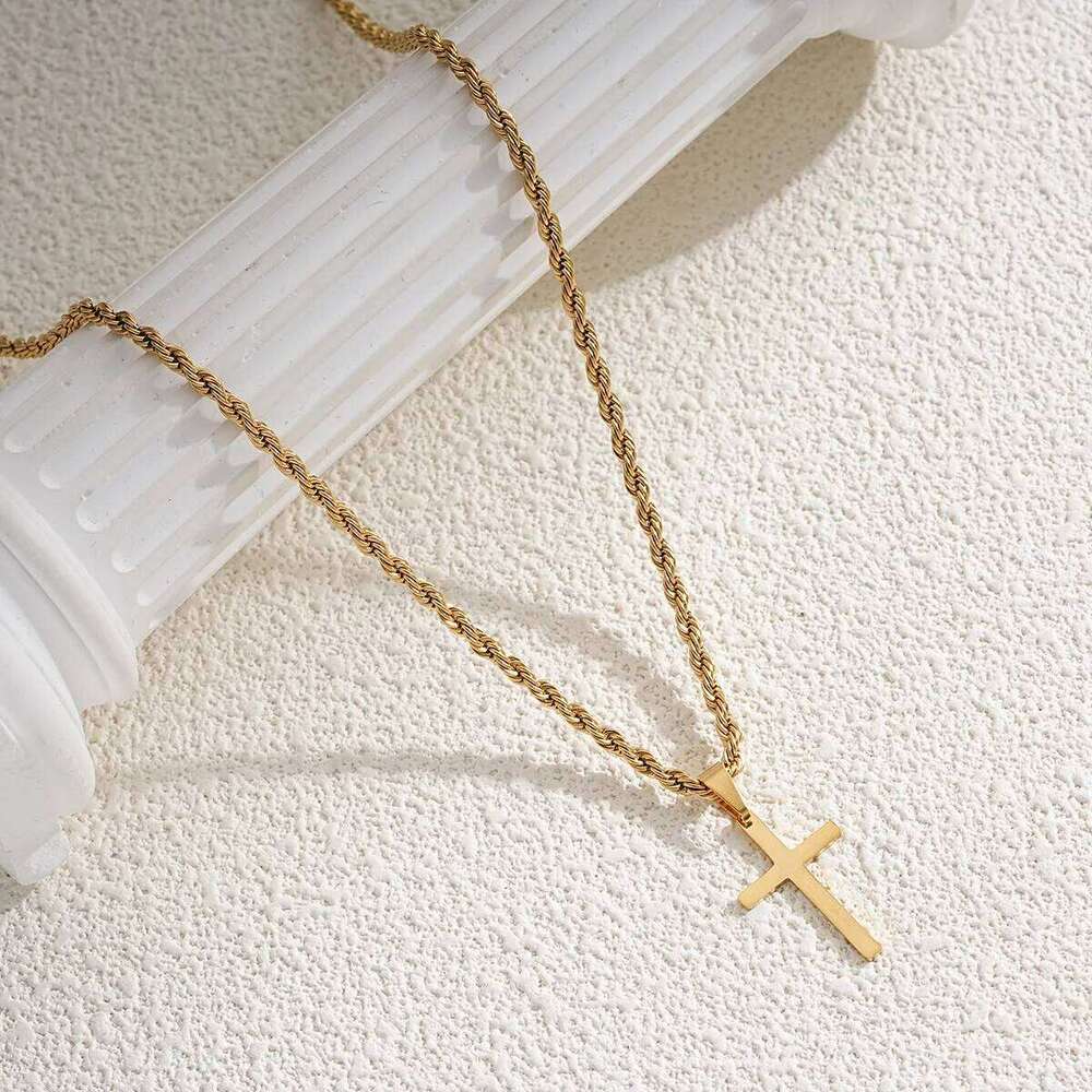 New Stainless Steel Cross Pendant Necklace for Men Women Minimalist Gold Color Jewelry Male Female Necklaces H260312