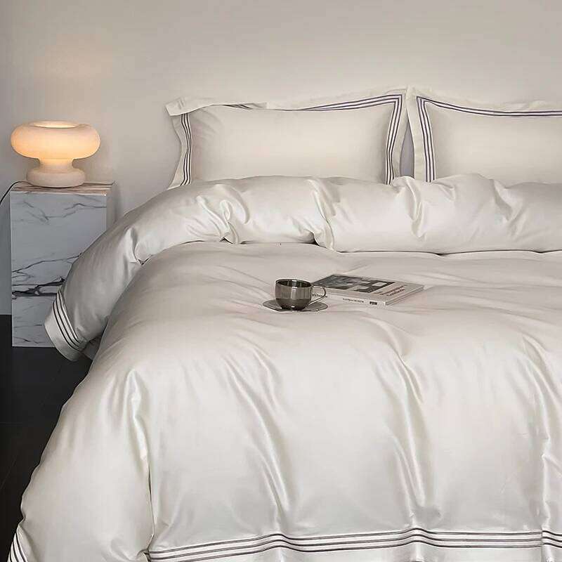 1000TC Egyptian Cotton Solid Color Hotel Style Embroidery Bedding Duvet cover Set Flat/Fitted Bed Sheet Pillowcases H260312 - view 3
