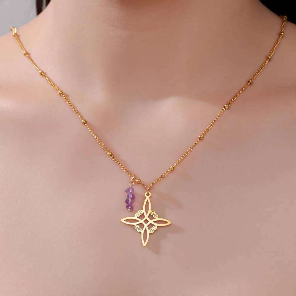 Dawapara Witches Spiritual Amethyst Protective Necklace Stainless Steel Celtics Knot Good Luck Amulet H260312