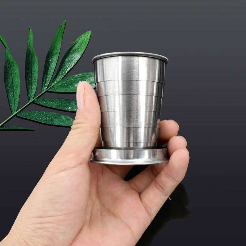 75/140/240ml Stainless Steel Flexible Folding Ourdoor Travel Camping Cup With Keychain Portable Foldable Drinkware Z260314