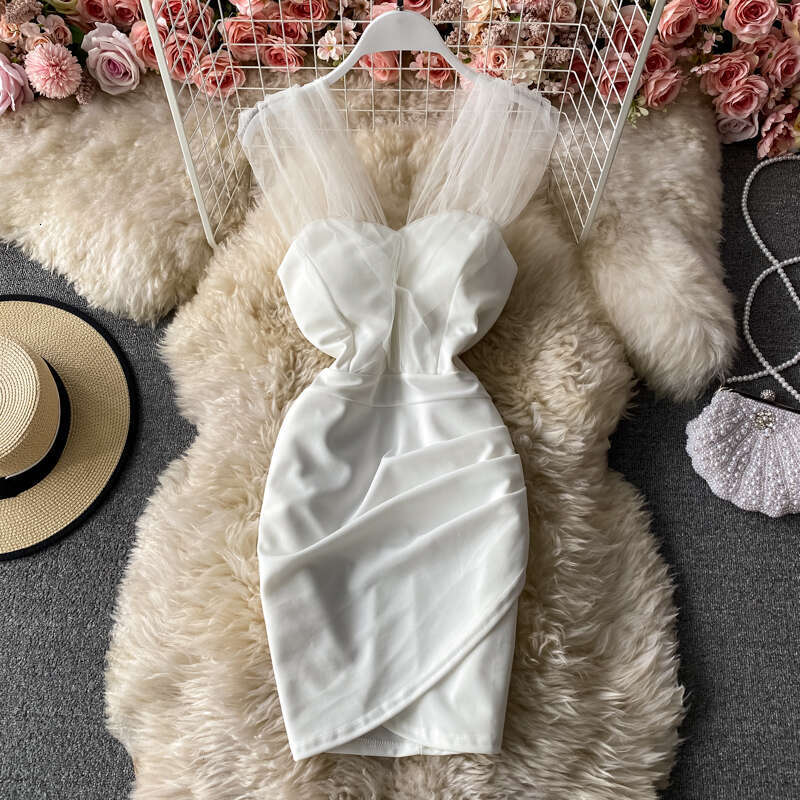 2026 New Crossover Fashion Elegant Social Celebrity Style Sexy Mesh Off Shoulder Slimming Dress Suitable for Daily Wearing