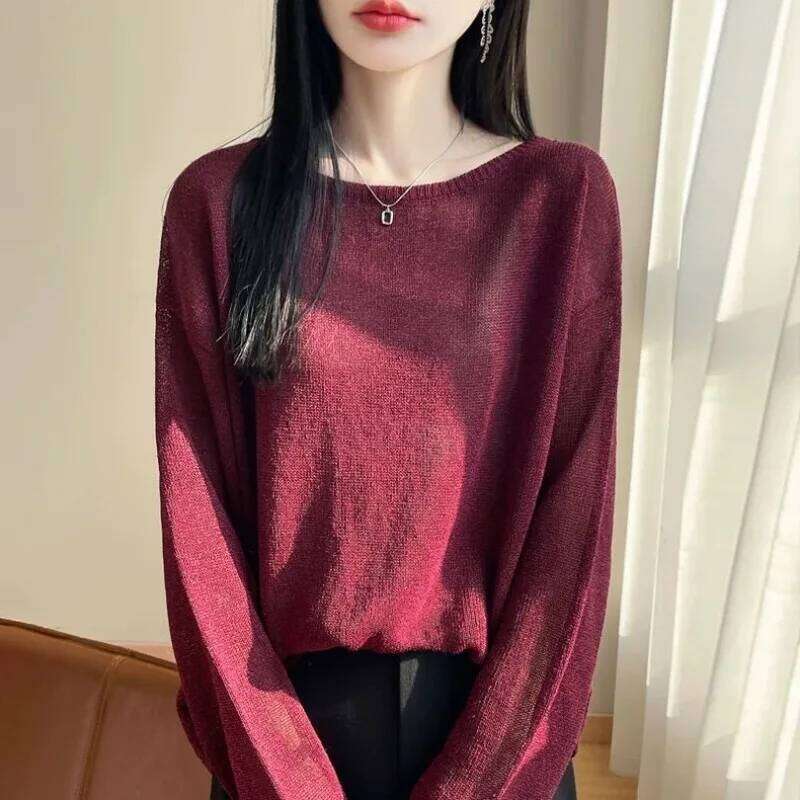 Solid Color Autumn and Winter Mid-length Loose Casual Versatile Long-sleeved Bottoming Knitted Sweater Women's Top Z260313