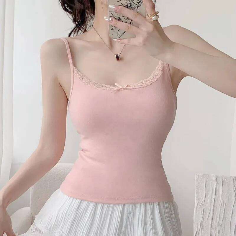 1pcs Girls Cute Padded Tank Women Lace Casual Strap Top Vest Female Camisole With Removable Built In Bra Clothing
