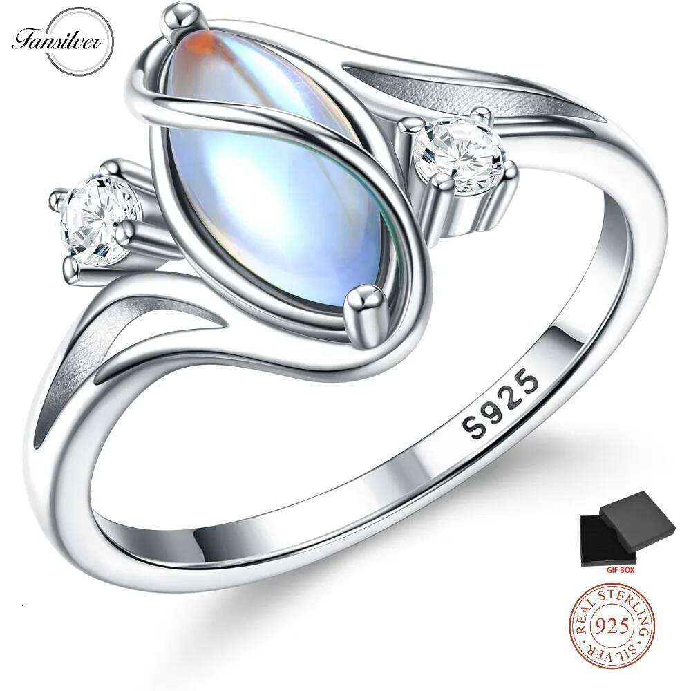 Fansilver Sterling Silver Minimalist Oval Moonstone for Women Engagement Female Ring Wedding Band 925 Jewelry Gift H260312