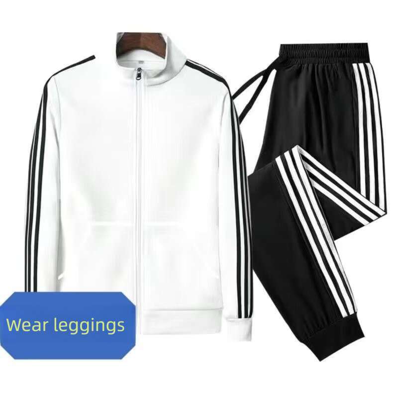 Spring Autumn Thin Jacket Sportswear Men's Casual Three-Stripes Outdoor Running Hoodie And Sweatpants Two-Piece Set