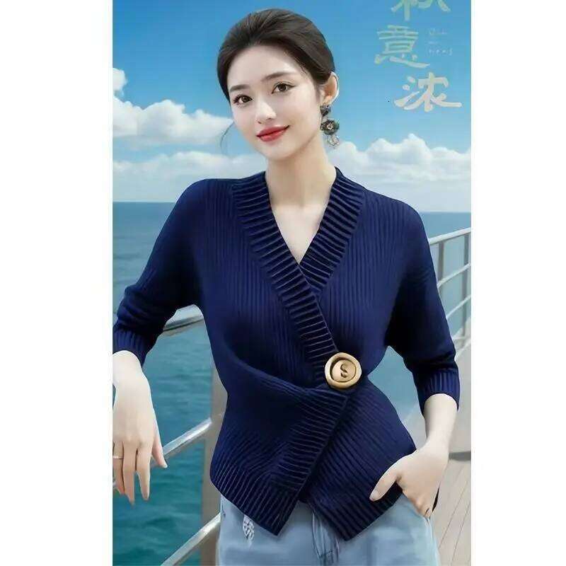 Casual Knit Cardigan Women Loose V Neck Long Sleeves One Button Sweater Female 2024 Fashion Solid Knitwears Lady Z260313