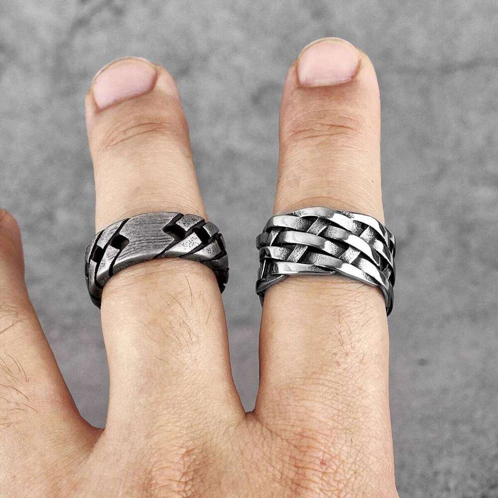 Weaving Hollow Stainless Steel Mens Rings Trendy Simple Unique Stylish for Male Boyfriend Jewelry Creativity Gift Wholesale H260312
