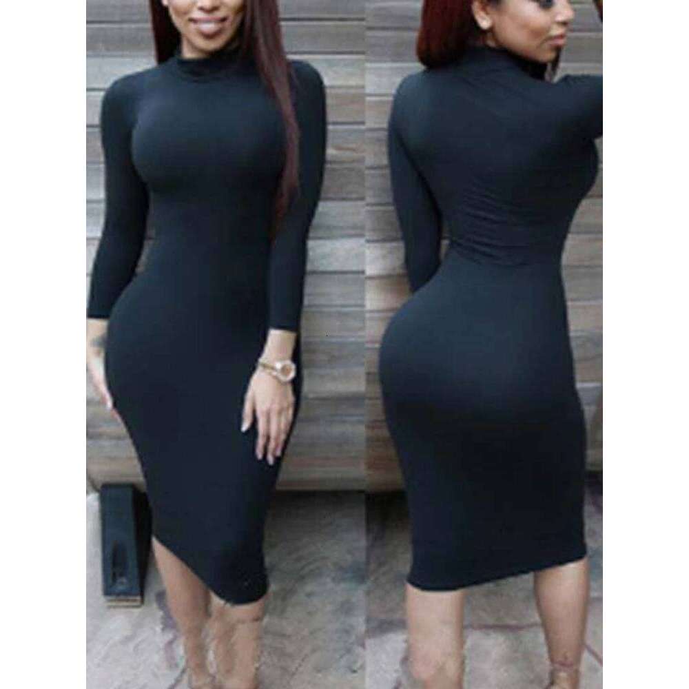 Sexy Solid Color Elastic Slim Bodycon Women Long Sleeves Girdling Waist Skinny Dress Elegant Club Party Vestidos Z260314