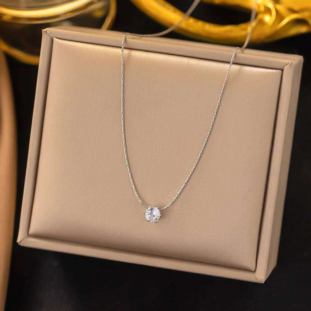 Stainless Steel Shiny Clear Zircon Necklace for Women Minimalist Choker Neck Chains Fashion Delicate Jewelry Gift Wholesale H260312