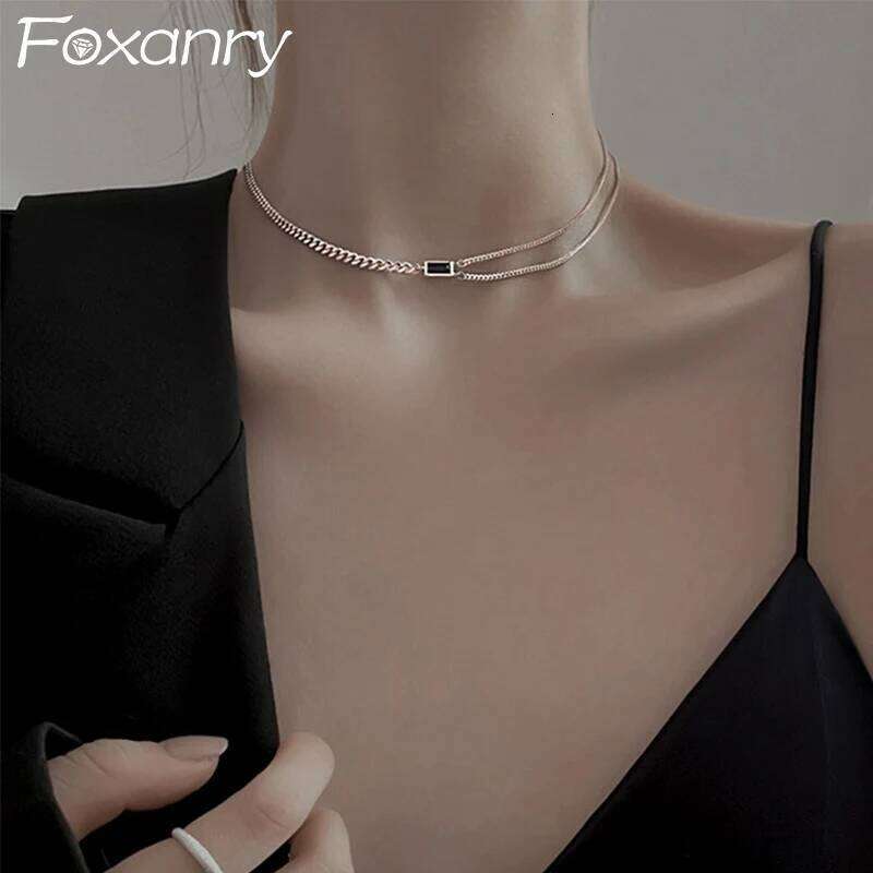 Foxanry Black Zircon Asymmetry Chain Chokers Necklaces For Women Girls Creative Elegant Fashion Simple Anniversary Jewelry Gifts H260312