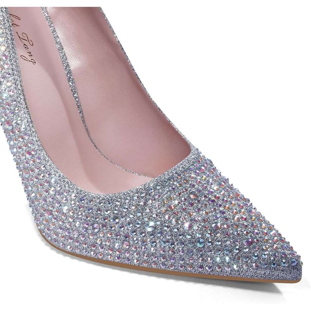 Pumps Pointed Toe High Heel Glitter Rhinestone Sparkly Prom Stiletto Wedding Heels Bride Shoes For Women MOJIDASHU