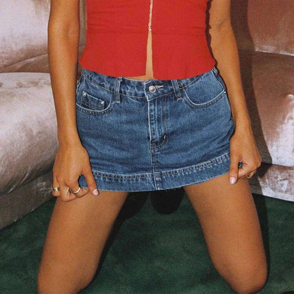 for Women High Waisted Stretchy Jean Mini y2k Vintage Washed Casual Denim Skirts with Pockets Club Party Z260314