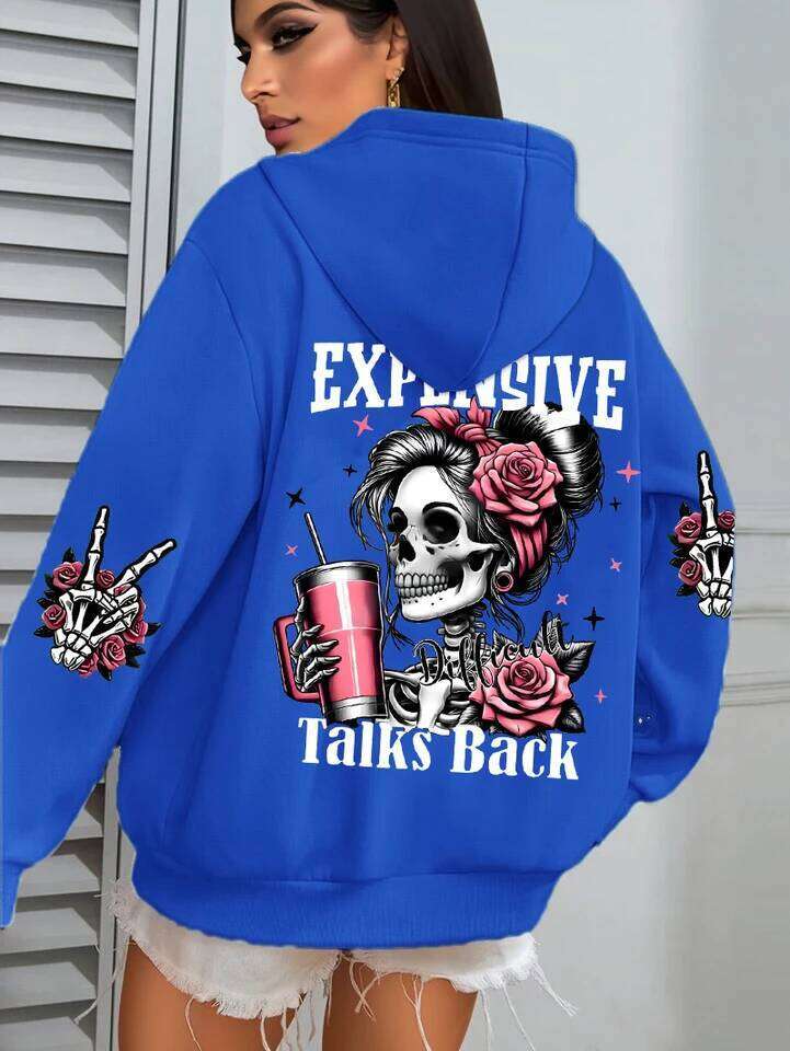 Expensive Talks Back Funny Printing Womens Hoodie Loose Multicolor Pullovers Fleece Autumn Sportswear Casual Pocket Hoody Z260314