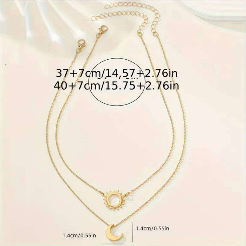 Elegant Bohemian Style 18K Golden Plated Sun & Moon Pendant Necklace for Women Double Choker Neck Party Jewelry Gifts H260312