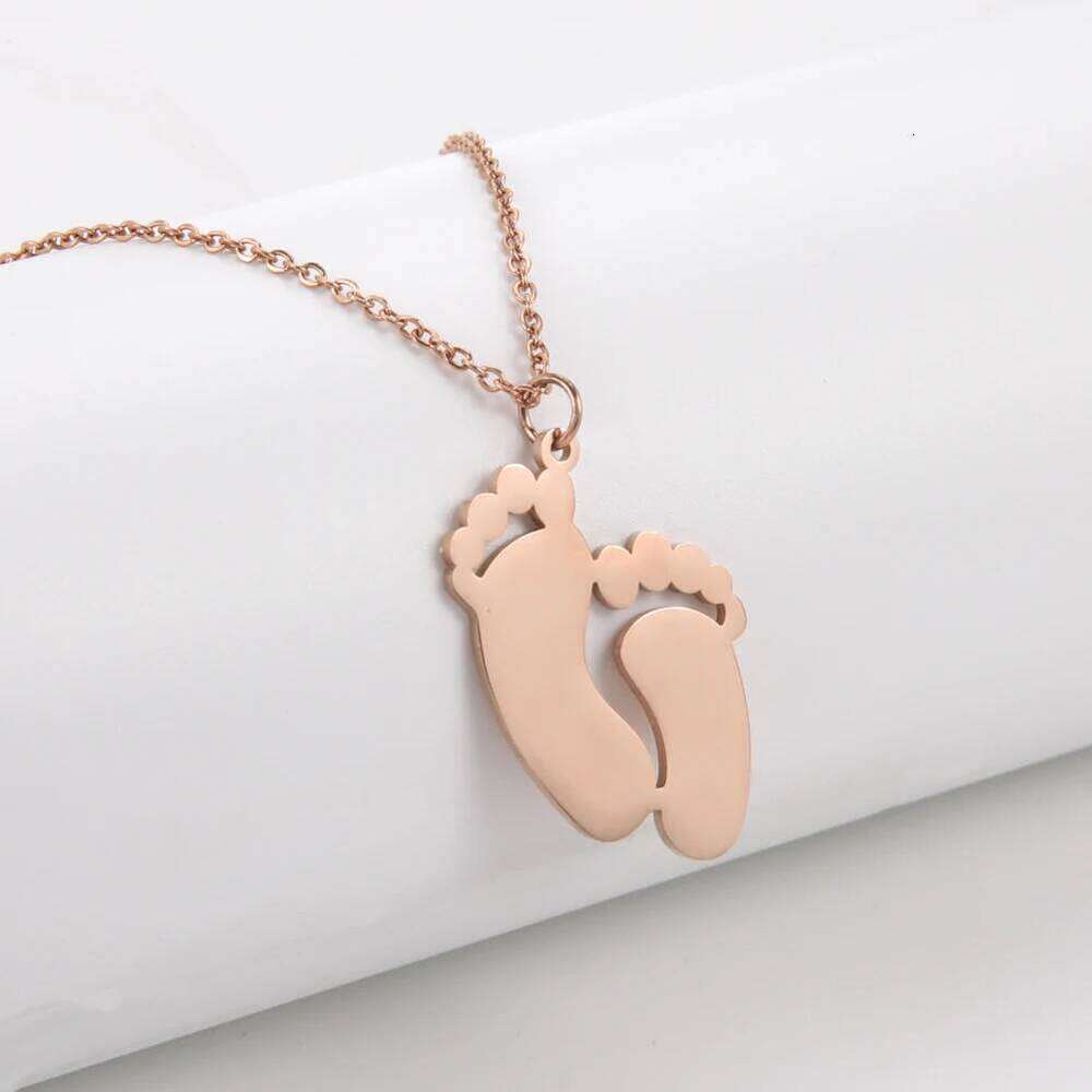 Baby Foot Feet Necklace Name Date Personalized Chain Custom Gift For Women Men Father Mother Day Family Stainless Steel Jewelry H260312