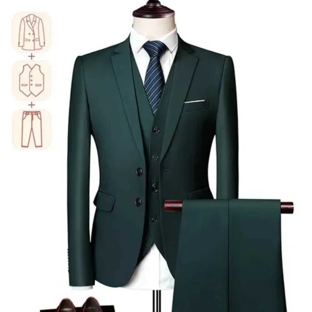 Mens Big Tall Slim Fit Business Casual Suit for Weddings Genuine Blazer Waistcoat And Pants Dress Trousers US Size M260313