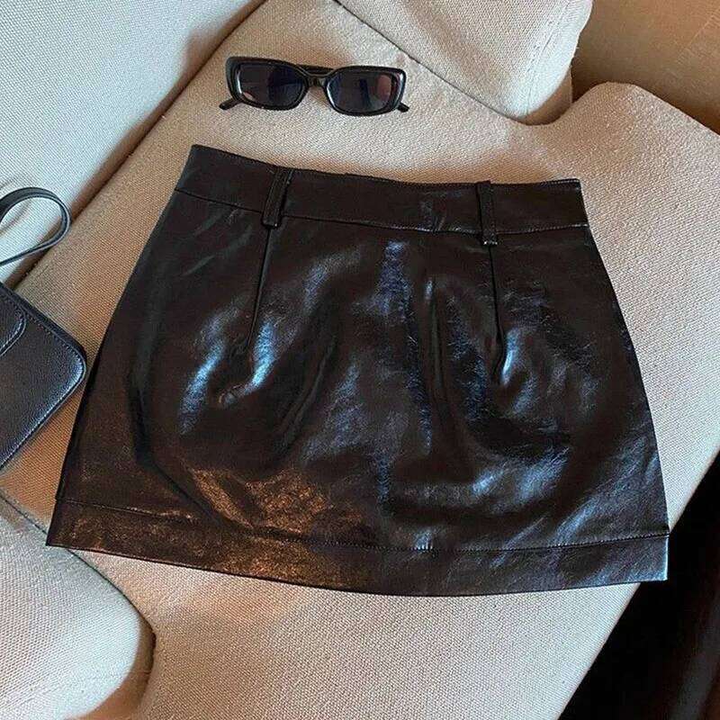 Wine Red PU for Women Sexy Clubwear Hip-Wrapped Leather Mini Skirt Female Spring Autumn Anti-Glare Short Skirts Z260314