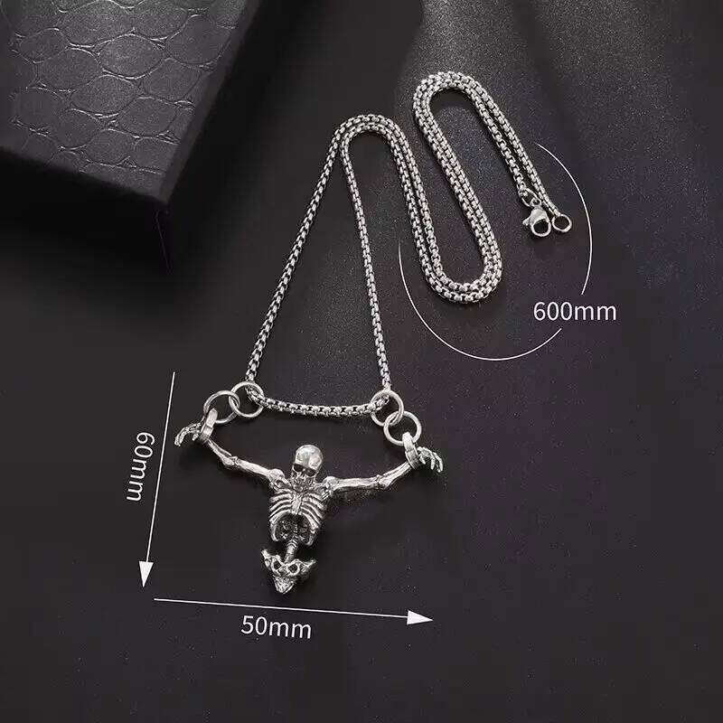 Silver Color Upper Body Skull Pendant Men's Biker Punk Necklace Gothic Alternative Casual Jewelry H260312