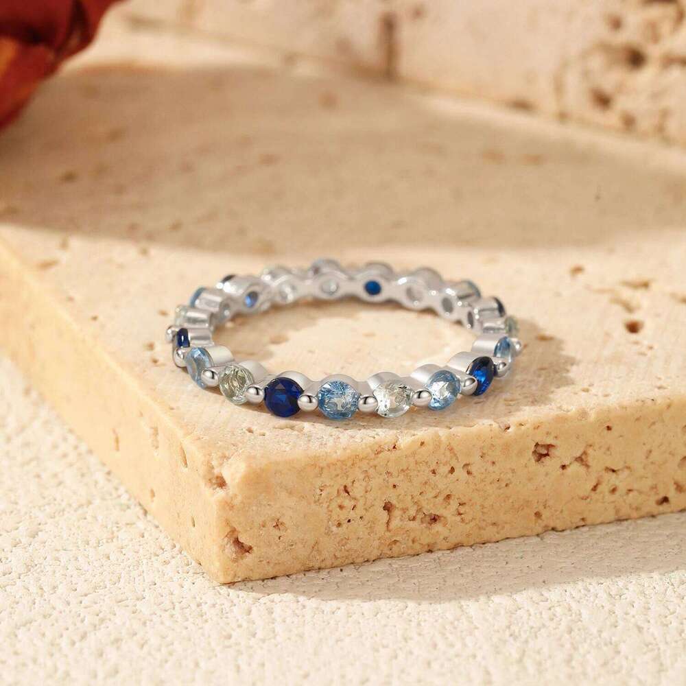 MODIAN 925 Sterling Silver Fashion Stacking Thin Sparkling Round Gradient Blue CZ Rings For Women Fine Jewelry H260312