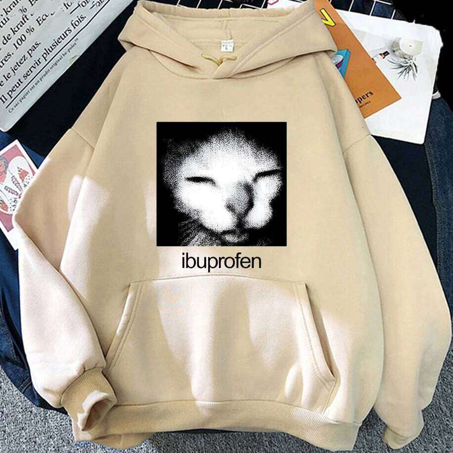 Ibuprofen Meme Causal Funny Cat Graphic Fashion Long Sleeves Men Womens Clothes Couple's Streetwear Hoodies Z260314