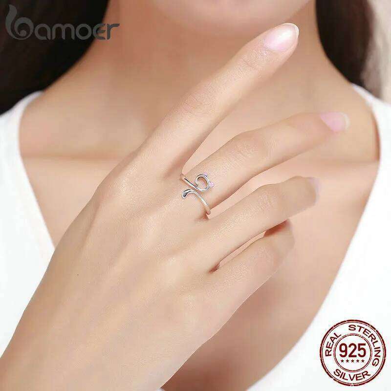 bamoer Hot Sale Authentic 925 Sterling Silver Cute Cat Nail Pussy Open Size Finger for Women Party Ring Jewelry SCR341 H260312
