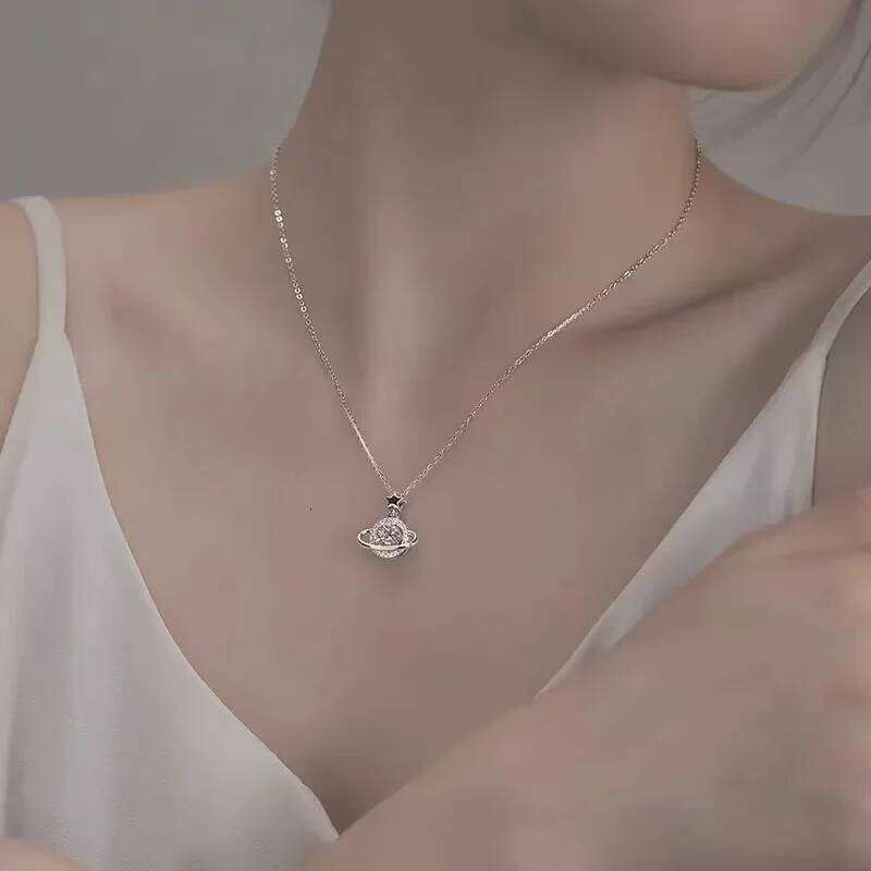 Fashion Silver Color Planet Shape Necklace Simple Charm Geometric Pendant Birthday Wedding Gift for Women Exquisite Jewelry H260312