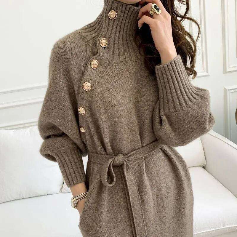 Beige Turtleneck Evening Female Dress Women's Dresses Loose Maxi Crochet Black Clothing Long Robe Knit Sensual Sexy Beach Z260314