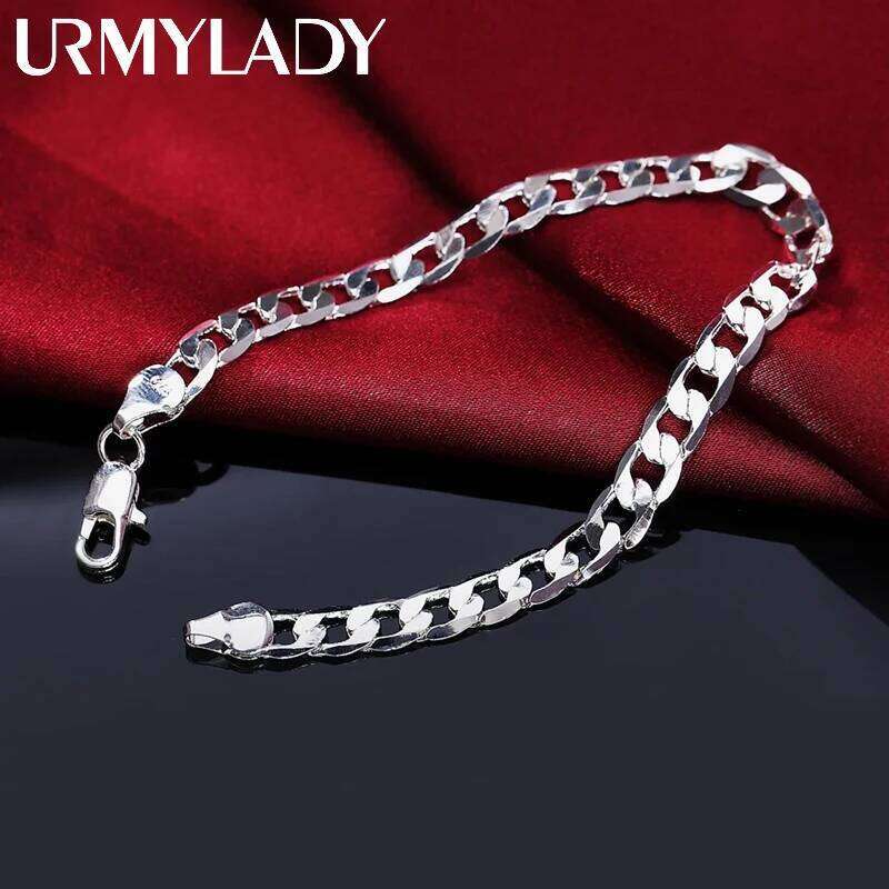 Fine 925 Sterling Silver Classic 6mm Geometric Side Chain Bracelet For Man Woman Fashion Wedding Party Gifts Temperament Jewelry Z260313