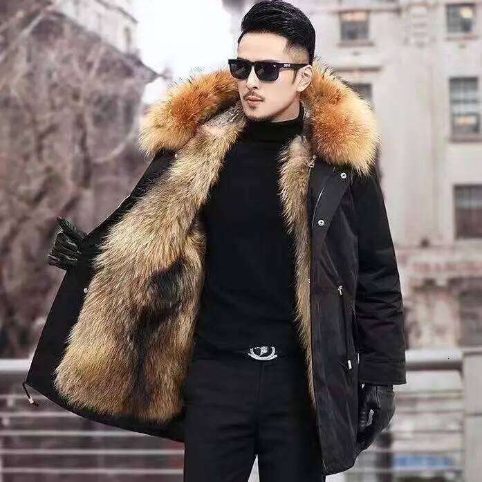 Parker Men's Liner Winter Warm New One-piece Imitation Mink Fleece Mid-length Fur Coat Z260313