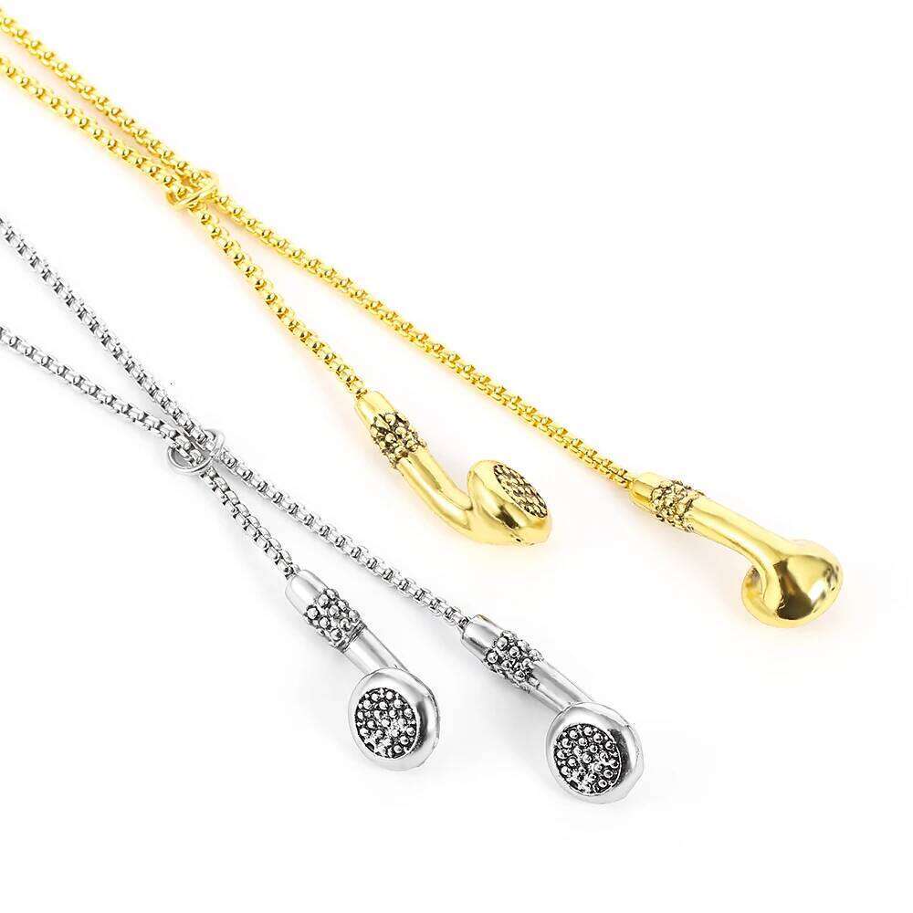 Headphone DJ Music Hip Hop Punk Jewelry Gifts Alloy Gold Silvery Color Earphone Necklace for Men H260312