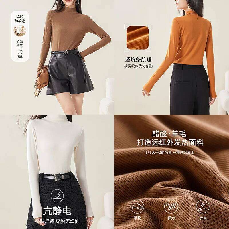 Yuyue Casual Style Acetic Wool Warm Sweater Women's Plush Base Shirt Spring Semi-turtleneck Knitted Top Z260313