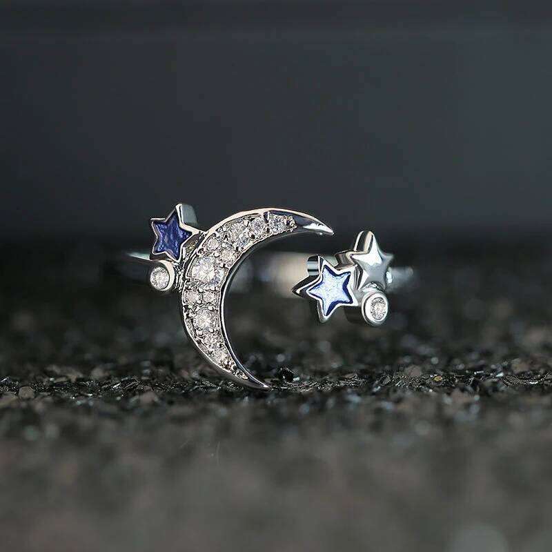 New Fashion Creative Design Moon Star Zircon Resizable Rings 925 Sterling Silver Rhinestone Elegant Ring Women&Girl Jewelry Gift H260312