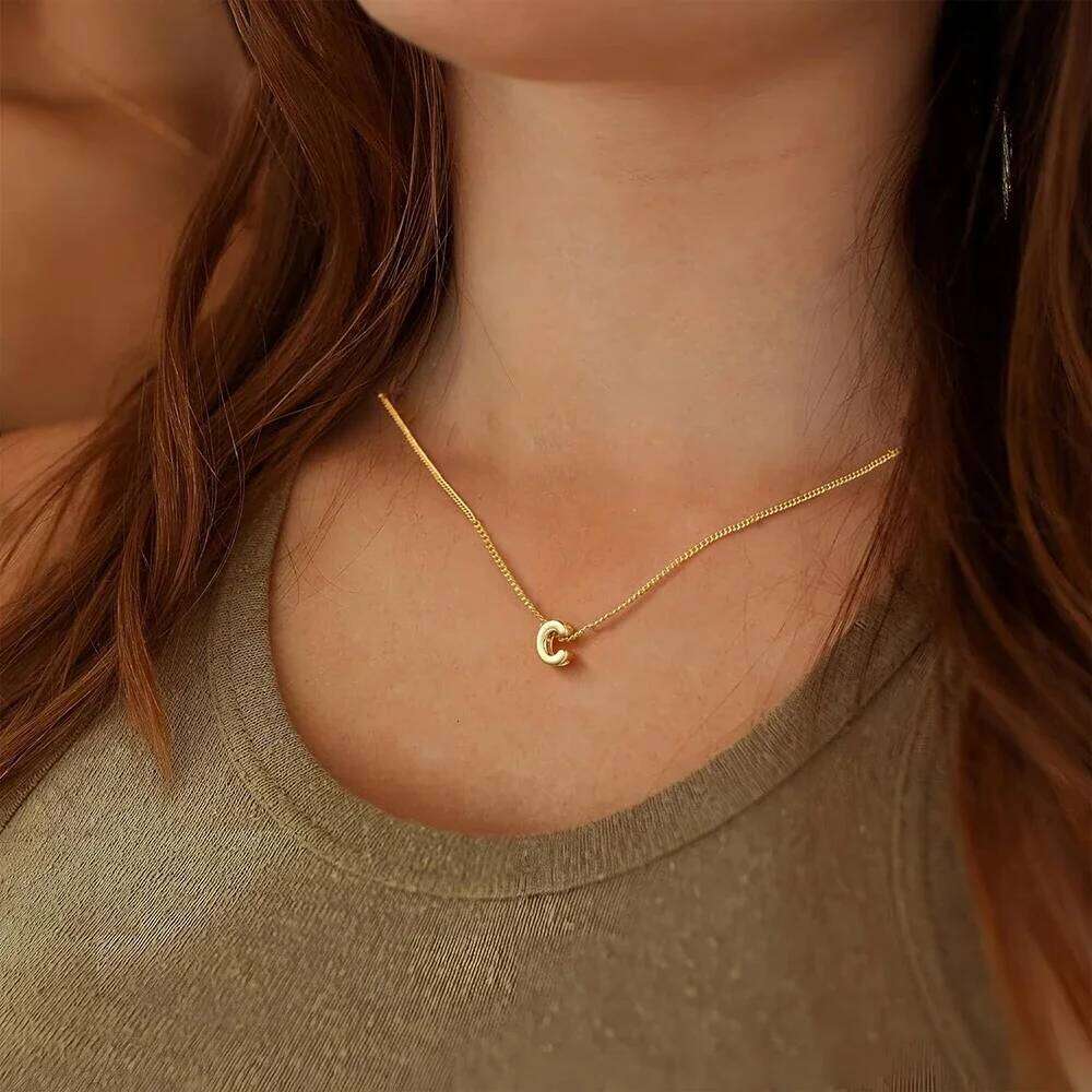 3D Bubble Initial A-Z Alphabet Mini Necklace for Women Girls Dainty Gold Plated Tiny Letter Stainless Steel Jewelry Bijoux Gift H260312