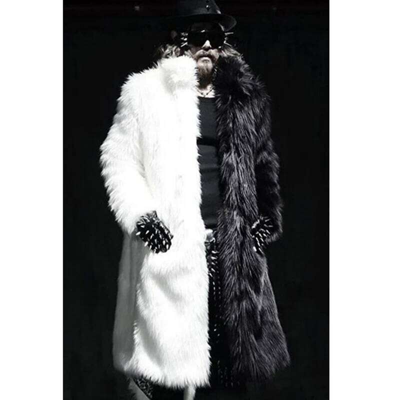 Winter new men's long fox fur coat casual warm jacket black and white colored windbreaker Z260313