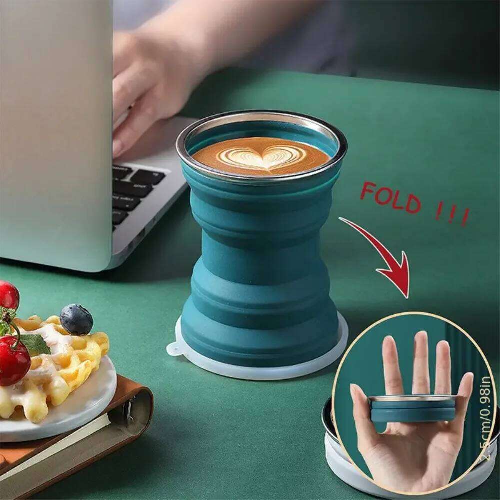 Portable Folding Silicone Water Cup, 320ml Outdoor Heat Resistant Foldable Mug with Lid Collapsible Travel Drinking Cups, Coffee Z260313