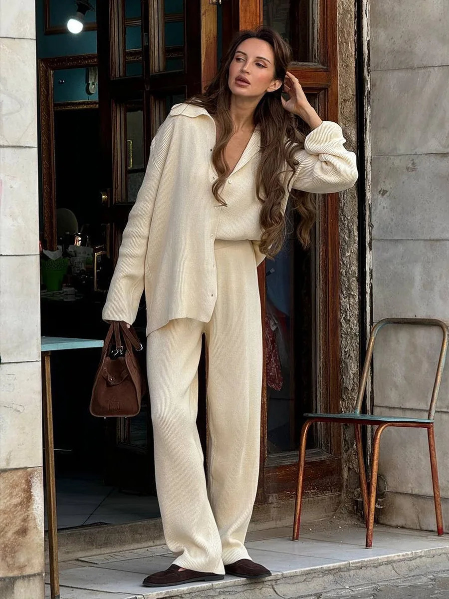 Bornladies Autumn Winter Knit Cardigan Pants Set Loose Two Piece Casual Sweater Suit Women Thick Warm Soft Knitted Outfit 260309