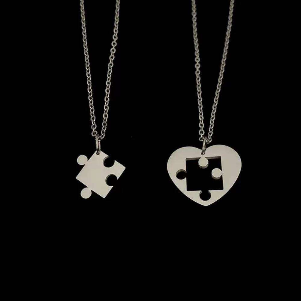 Simple Puzzle Heart Pendant Matching Necklace Couple Good Friends Ladies Men Hip Hop Sweater Chain FashionCollar H260312