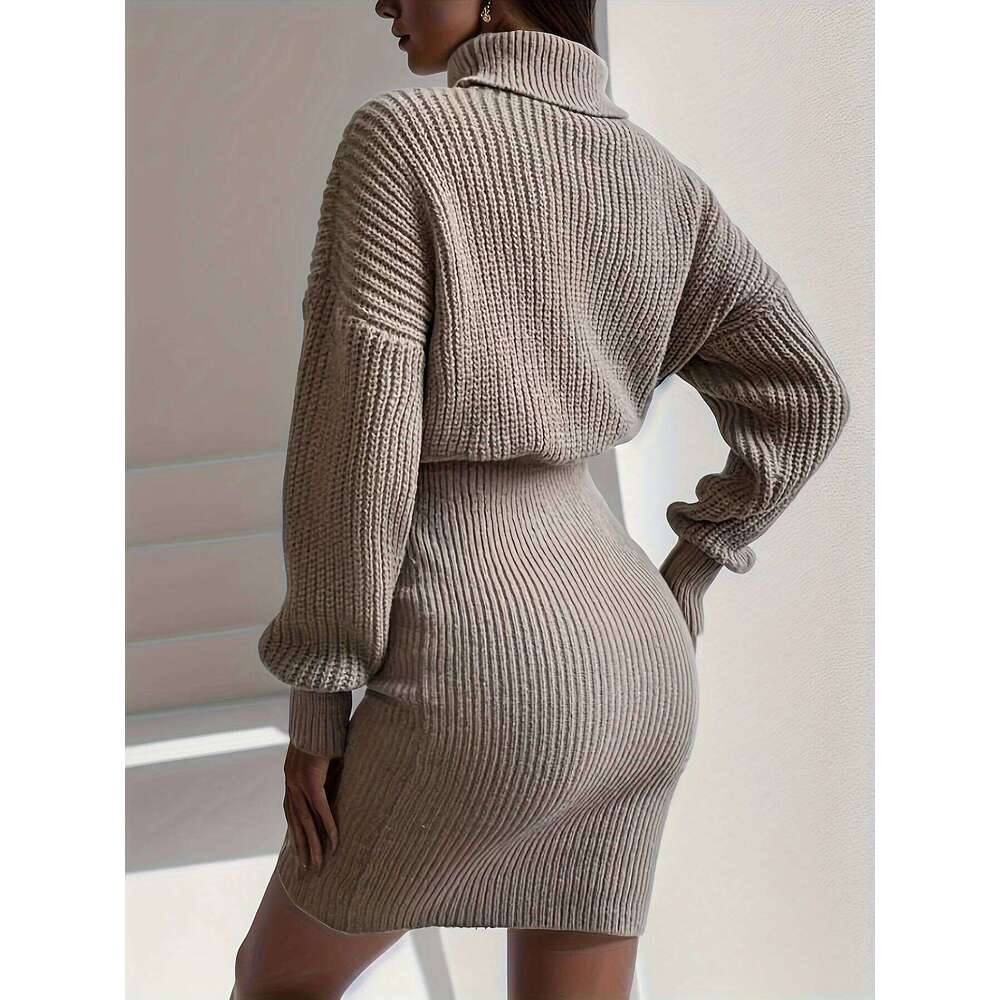 2024 New Versatile High-neck Dropped-Sleeve Sweater Dress Z260313