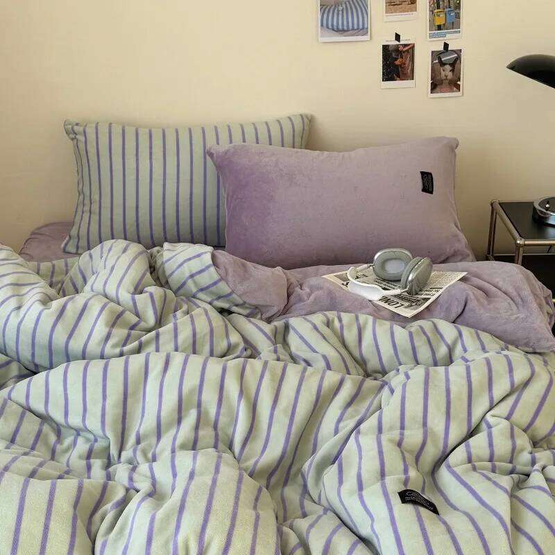 2025 new Korean version autumn and winter milk four-piece set thickened warm fleece bed sheet quilt cover dormitory H260312 - view 5