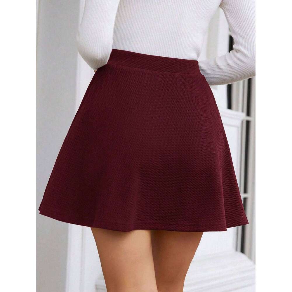 Ladies casual all-in-one high-waisted solid-color elastic-waist skirt Z260314