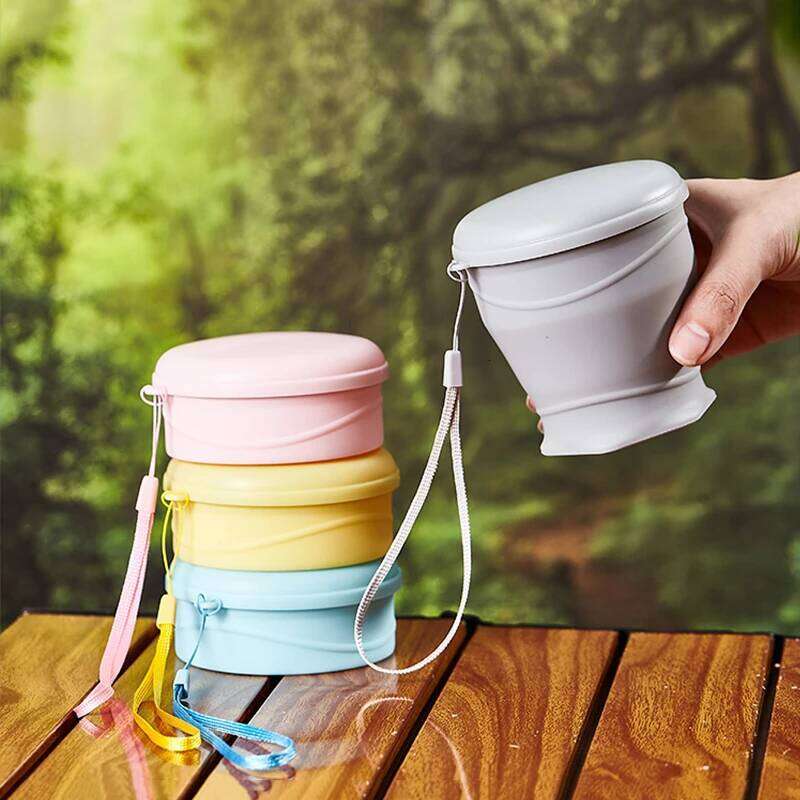Portable Outdoors Silicone Folding with Lid for Camping Travel Water Cup 260ml 180ml Mini Pocket Coffee Cups Heat Resistant Z260314