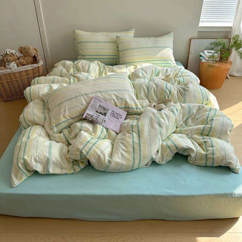 Aimple Stripe Bedding With Pillowcase Sheet Full Size Washed Cotton Duvet Cover Set King Double Single Bed H260312 - view 3