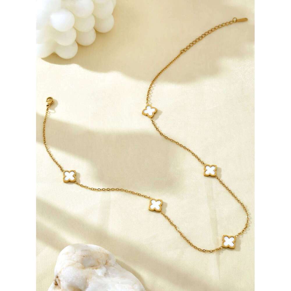Korean Temperament Charm Stainless Steel 18K Gold-Plated White Mother-Of-Pearl Lucky Cr Necklace For Women H260312