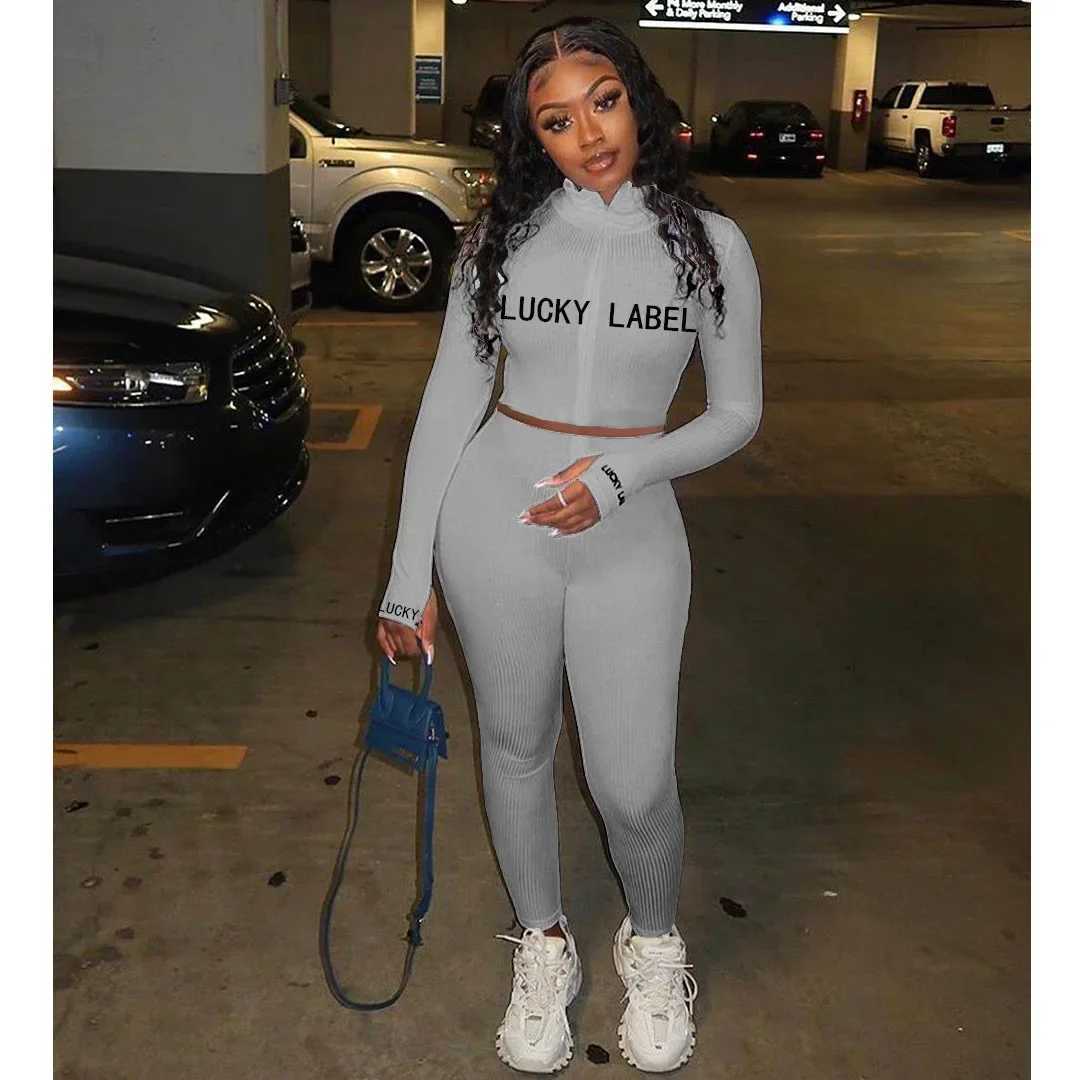 2024 Womens High-Necked Embroidered Lettered Zipper Sport Suit 2-Piece M260313