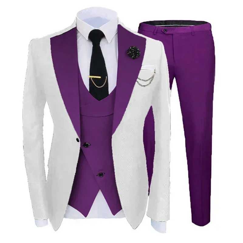Slim Fit Formal Men Suits For Wedding Solid Color Wide Notched Lapel Groom Tuxedo 3 Pcs Male Fashion Jacket With Vest Pants 2024 M260313