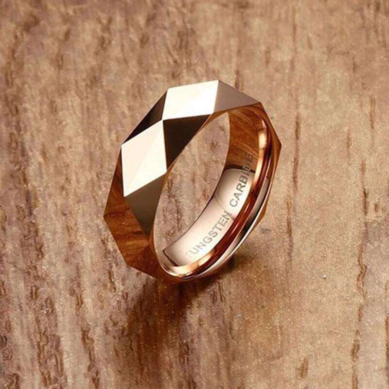 Faceted Wedding Band For Men,Mens Tungsten Carbide Rings, Polished Beveled Edge Comfort Fit H260312