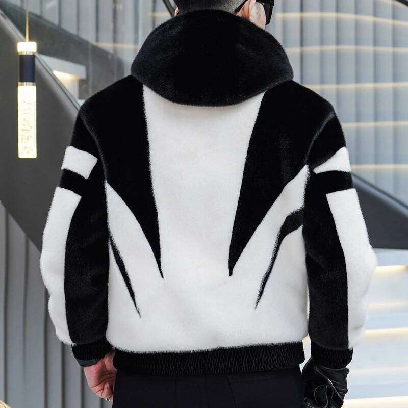 Autumn Winter Leather Men Thick Warm Hooded Casual Business Faux Fur Jacket Splicing Streetwear Social Coats Z260313